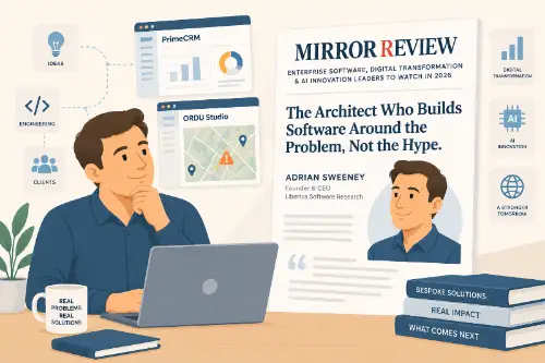 Libertas Software Research has been featured in Mirror Review's Enterprise Software, Digital Transformation & AI Innovation Leaders to Watch in 2026 list, with a profile on our founder, Adrian Sweeney. Libertas Software Research has been featured in Mirror Review's Enterprise Software, Digital Transformation & AI Innovation Leaders to Watch in 2026 list, with a profile on our founder, Adrian Sweeney.